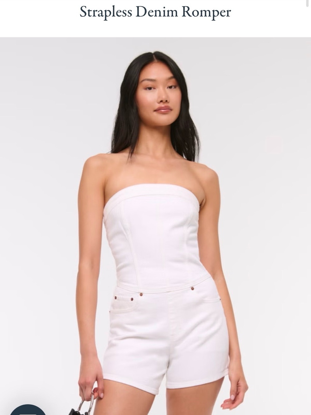Abercrombie & Fitch White Strapless Denim Romper